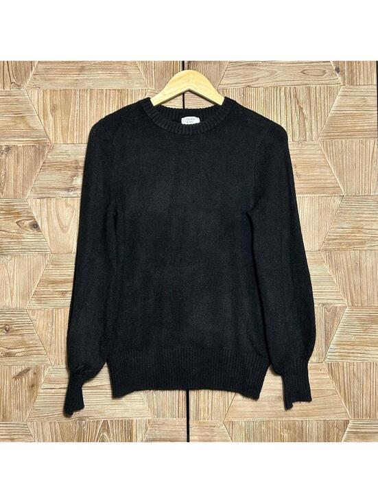 Crown & Ivy Sweaters - Crown & Ivy Black Rhinestone Button Back Sweater Balloon Sleeve Quiet Luxury